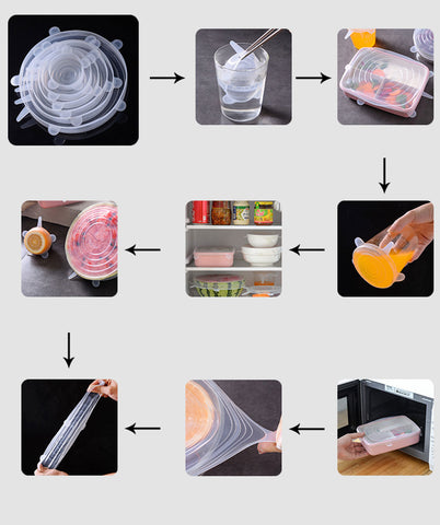 Set Of 6 Reusable Stretchable Silicone Food Covers