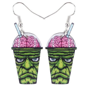 FREE OFFER Green Zombie Drink Halloween Earrings